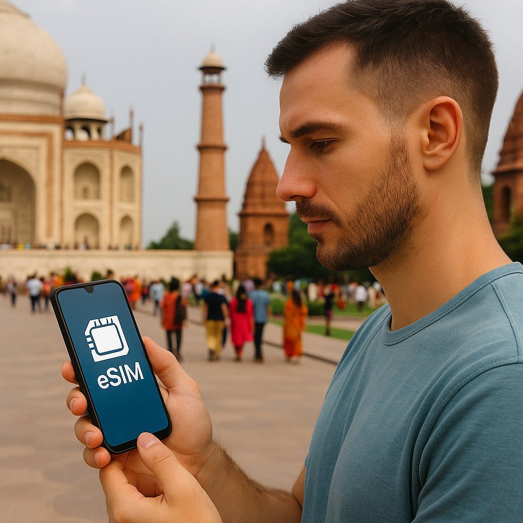 Tourist installing eSIM